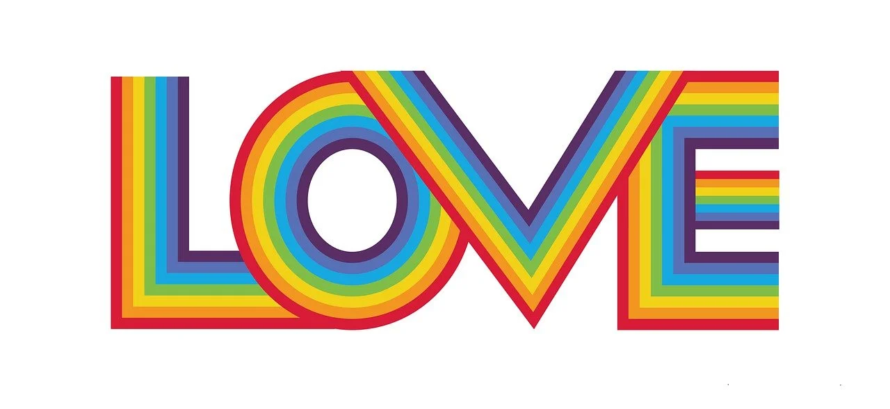 the word love in rainbow LGBT pride colors